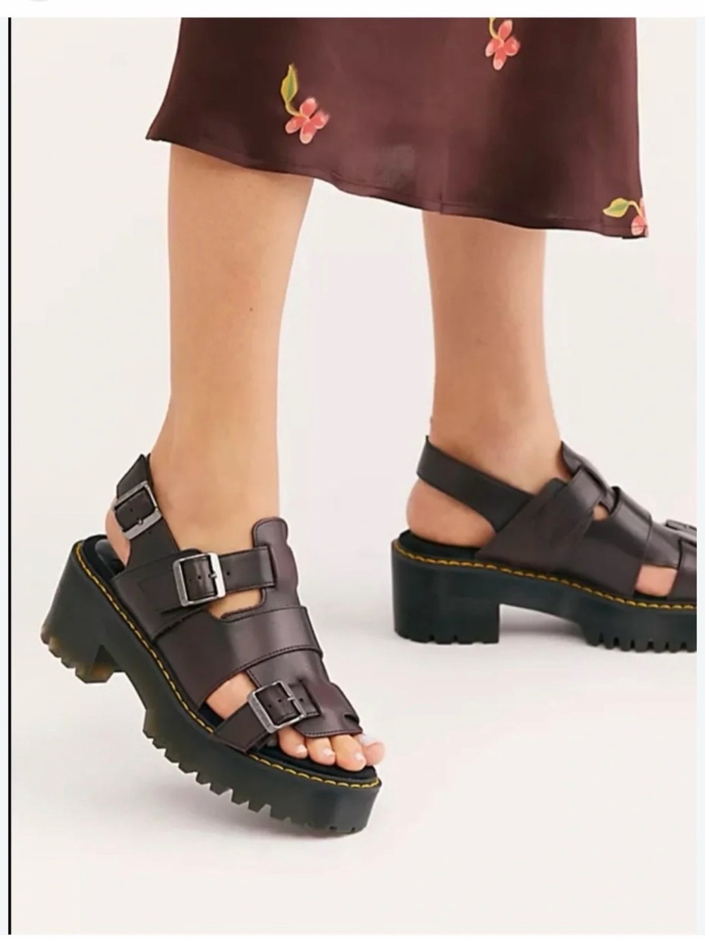 Dr. Martens brown Chunky Leather Platform Sandals with Buckles